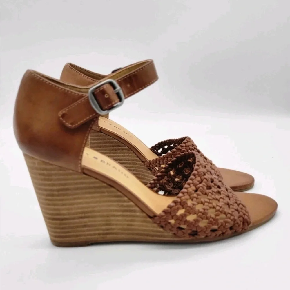 Lucky Brand Brown Leather Strappy Platform Wedge Sandals Boho Summer Shoes